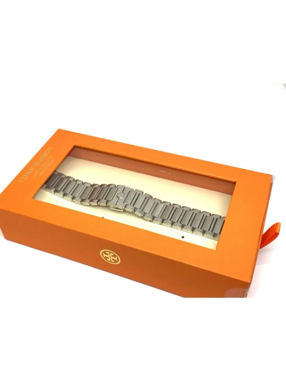 Tory Burch Apple Watch Band Case Size 38/40/41mm Silver Tone Steel TBS0125E